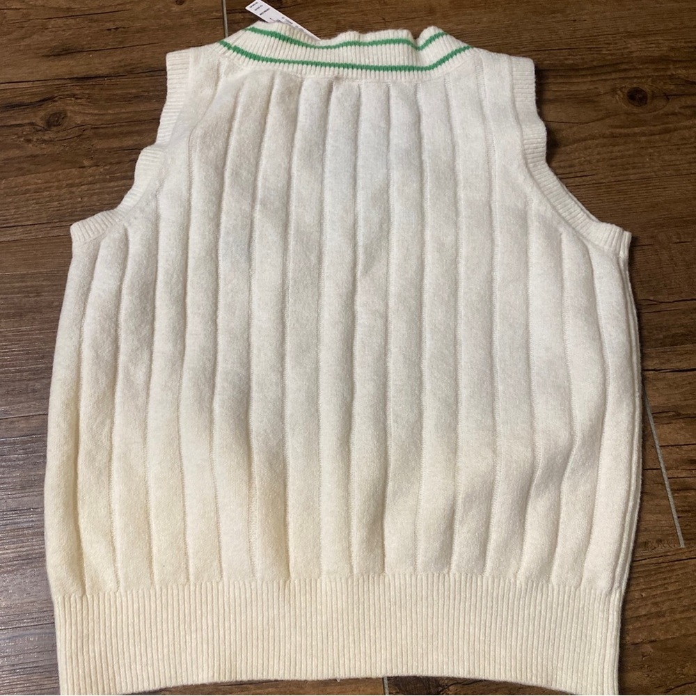 Pink Victoria secret Ivory Knit V-Neck Tennis Sweater Vest with Green Trim - Picture 6 of 8